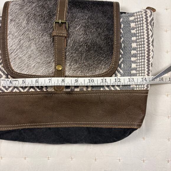 Myra Straight Forward Backpack Bag Cowhide Leather Brown Gray Western Boho main image 4